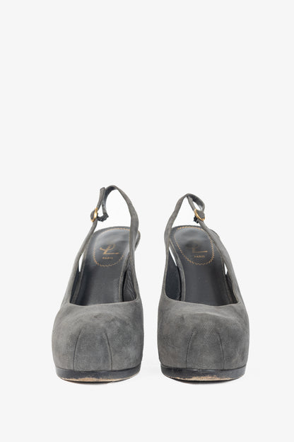 Yves Saint Laurent Tribtoo Grey Suede Platform Slingback Pumps
