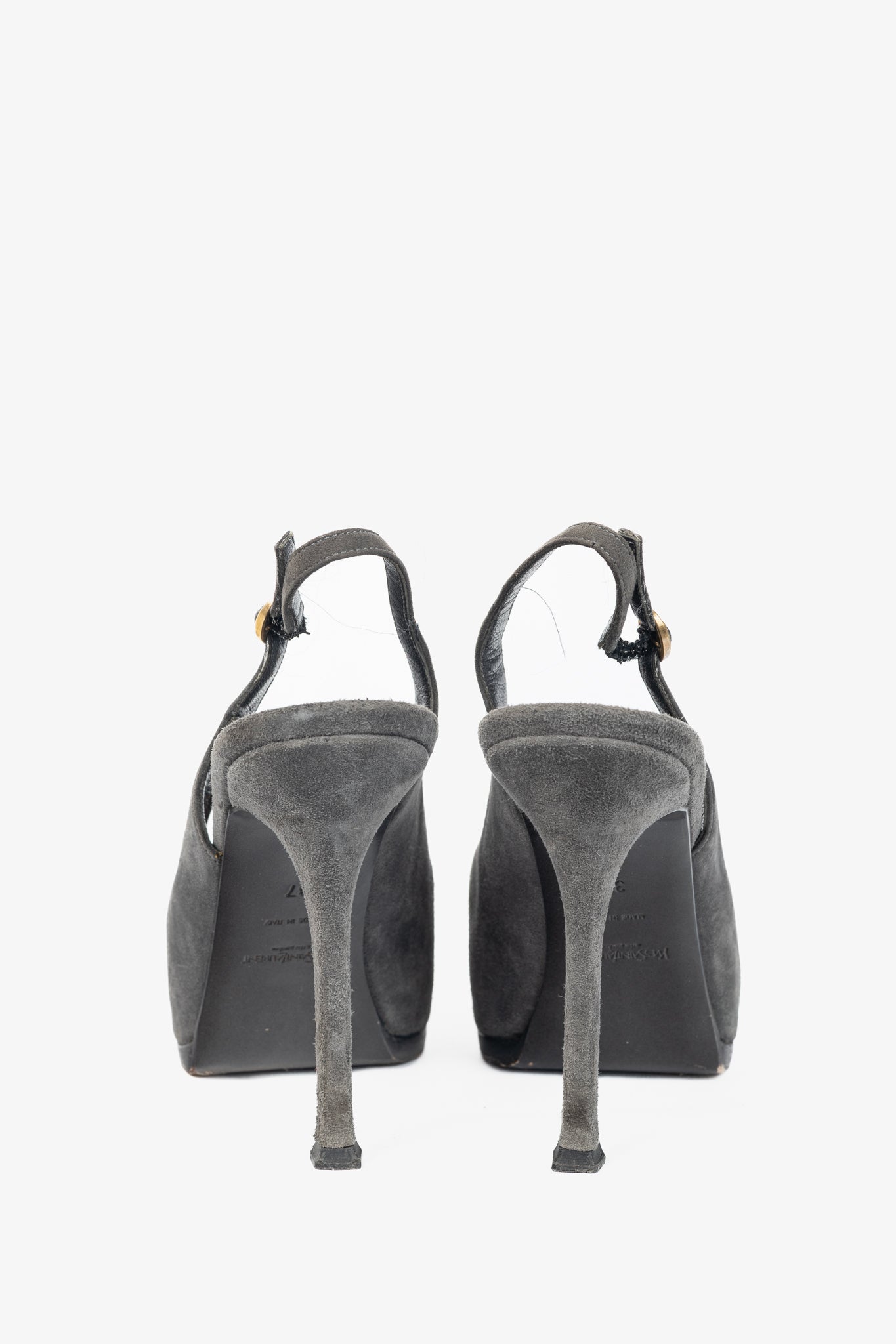 Yves Saint Laurent Tribtoo Grey Suede Platform Slingback Pumps