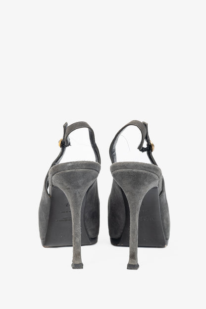 Yves Saint Laurent Tribtoo Grey Suede Platform Slingback Pumps