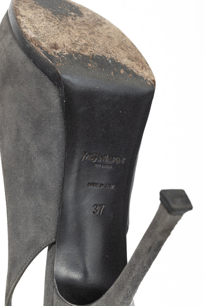 Yves Saint Laurent Tribtoo Grey Suede Platform Slingback Pumps