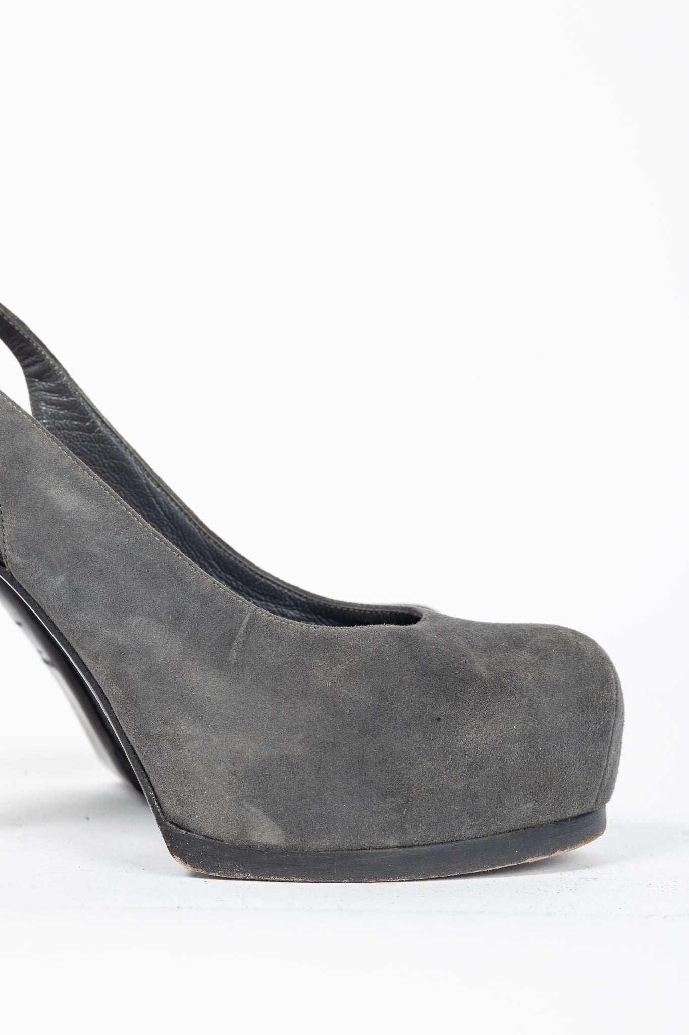 Yves Saint Laurent Tribtoo Grey Suede Platform Slingback Pumps