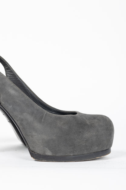 Yves Saint Laurent Tribtoo Grey Suede Platform Slingback Pumps
