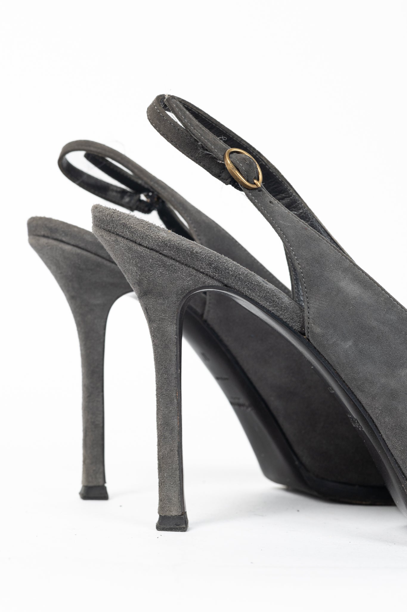 Yves Saint Laurent Tribtoo Grey Suede Platform Slingback Pumps