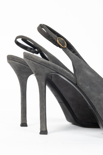 Yves Saint Laurent Tribtoo Grey Suede Platform Slingback Pumps