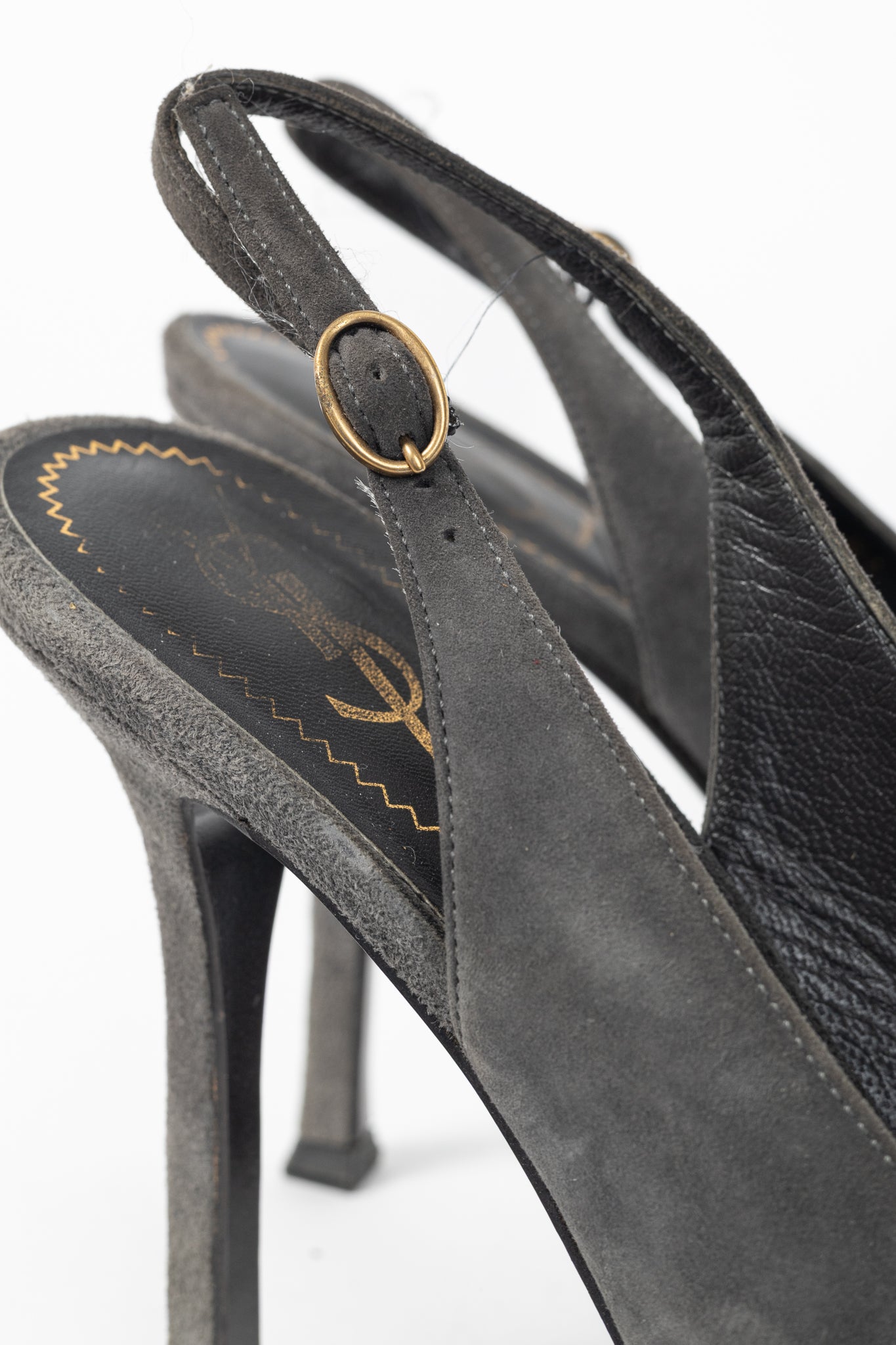Yves Saint Laurent Tribtoo Grey Suede Platform Slingback Pumps