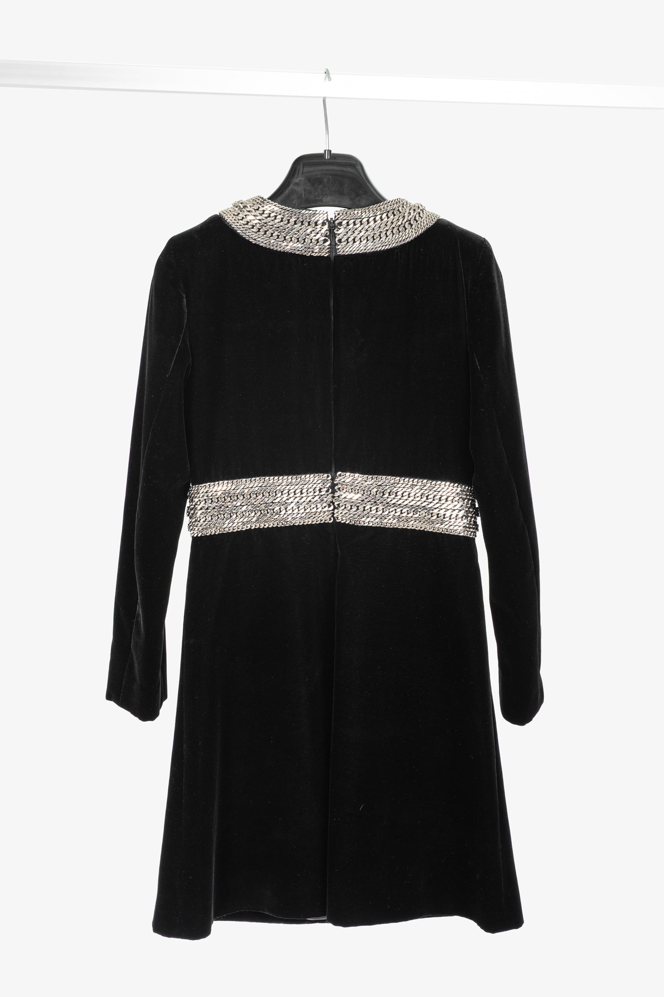 Saint Laurent AW/14 Runway Black Velvet Chain-Embellished Mini Dress