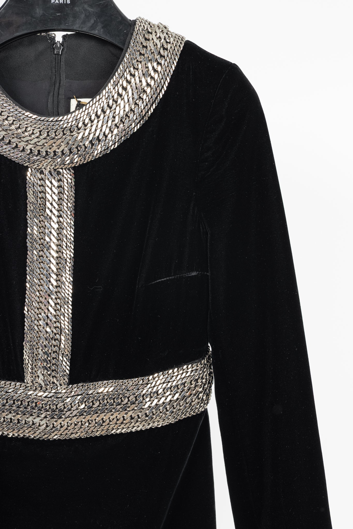 Saint Laurent AW/14 Runway Black Velvet Chain-Embellished Mini Dress