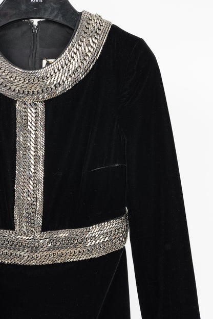 Saint Laurent AW/14 Runway Black Velvet Chain-Embellished Mini Dress