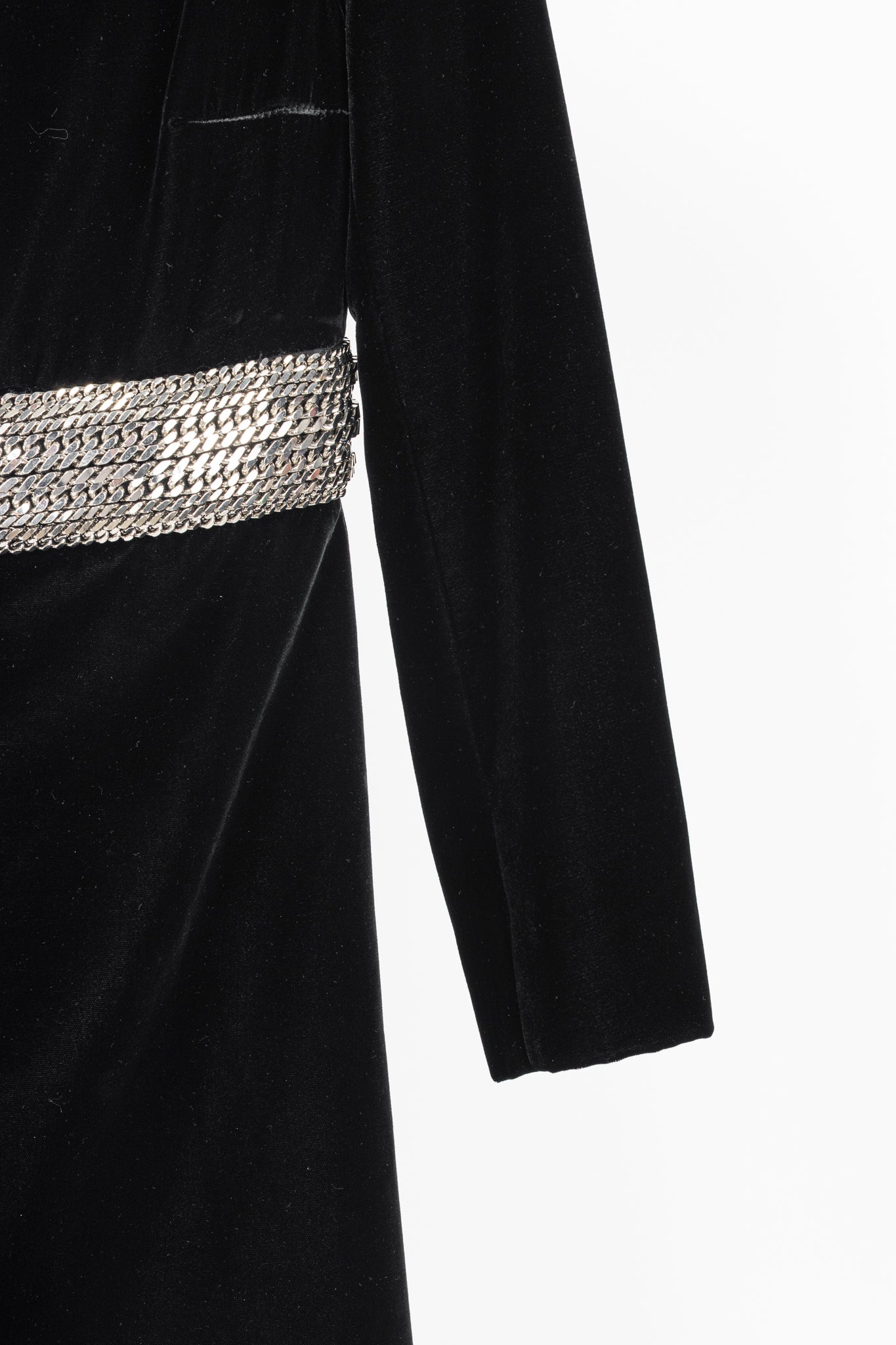 Saint Laurent AW/14 Runway Black Velvet Chain-Embellished Mini Dress