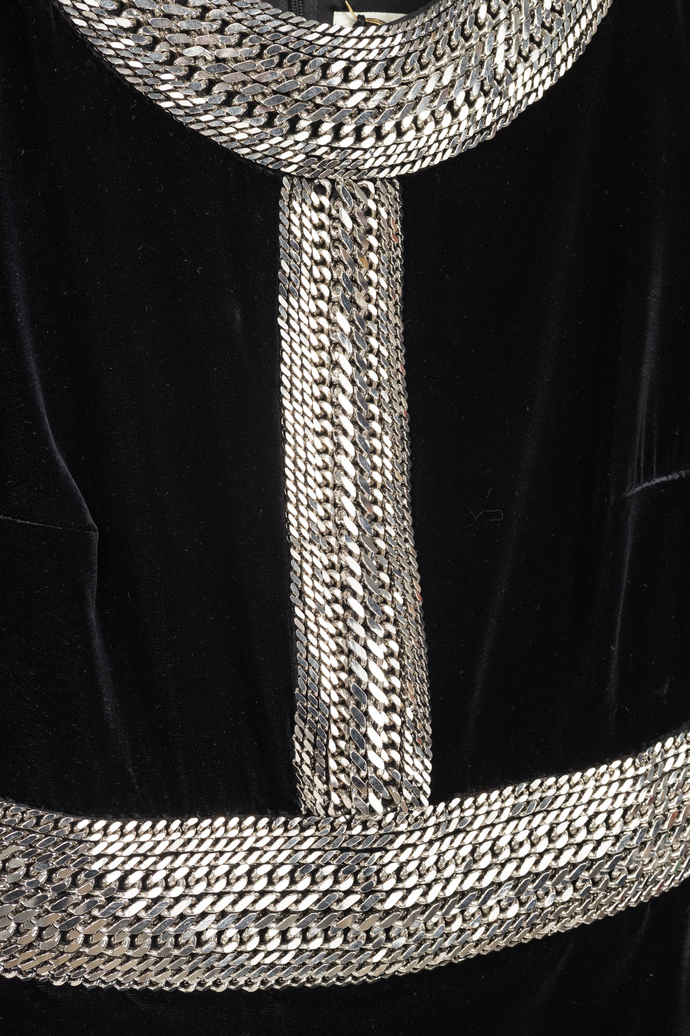 Saint Laurent AW/14 Runway Black Velvet Chain-Embellished Mini Dress