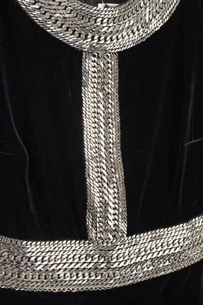 Saint Laurent AW/14 Runway Black Velvet Chain-Embellished Mini Dress