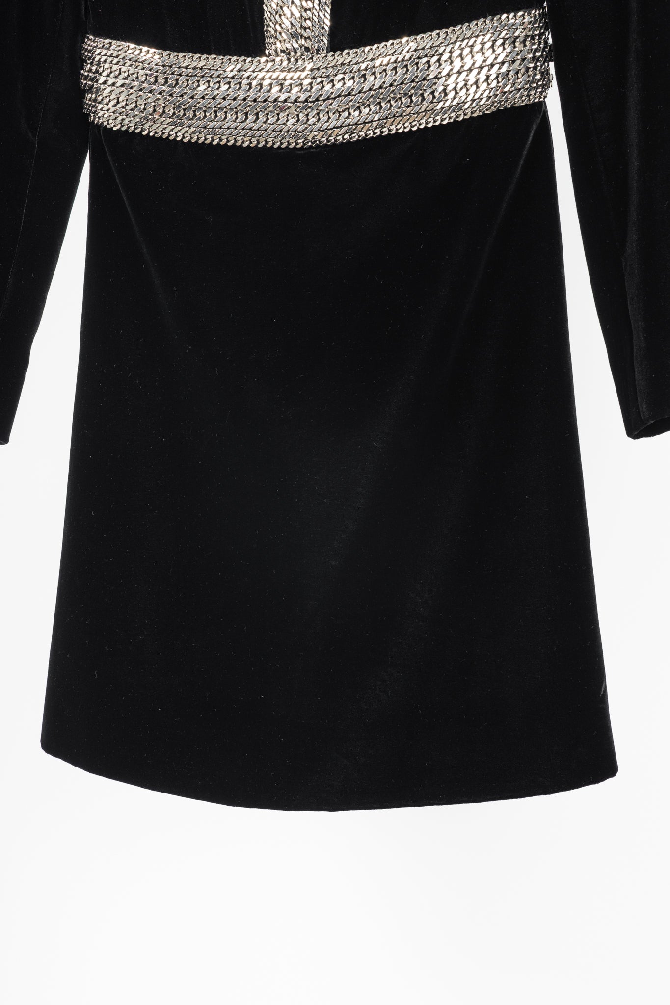 Saint Laurent AW/14 Runway Black Velvet Chain-Embellished Mini Dress