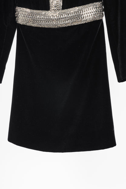 Saint Laurent AW/14 Runway Black Velvet Chain-Embellished Mini Dress