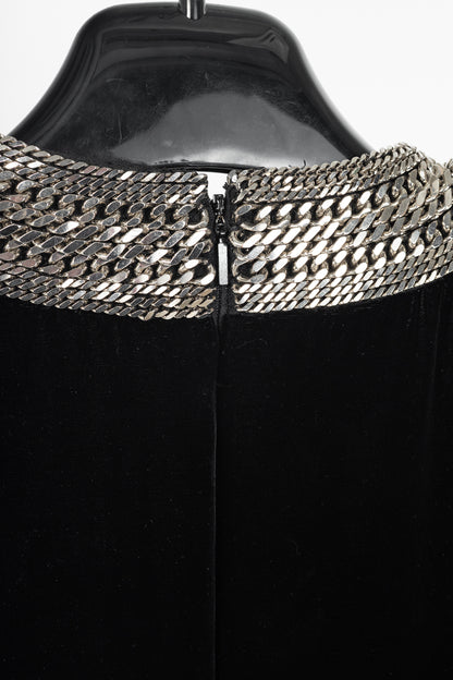 Saint Laurent AW/14 Runway Black Velvet Chain-Embellished Mini Dress