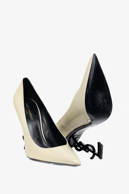 Saint Laurent Opyum Cream Patent YSL Cassandre Pointed-Toe Pumps