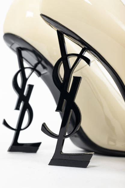 Saint Laurent Opyum Cream Patent YSL Cassandre Pointed-Toe Pumps