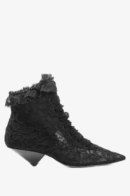 Saint Laurent Blaze 45 Black Lace Lace-Up Booties