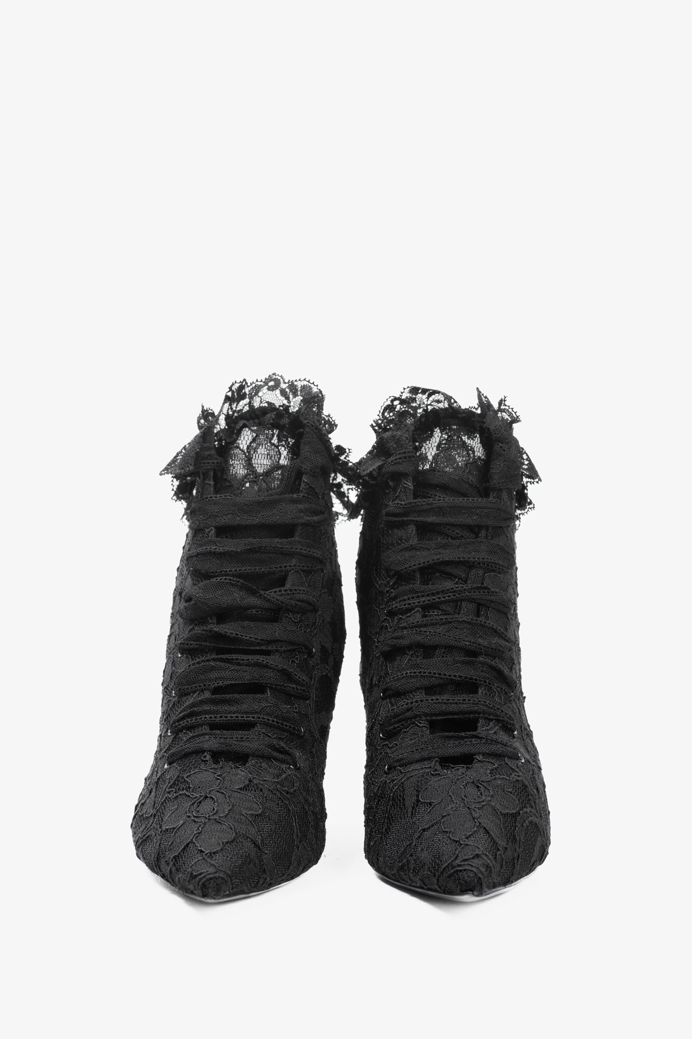 Saint Laurent Blaze 45 Black Lace Lace-Up Booties