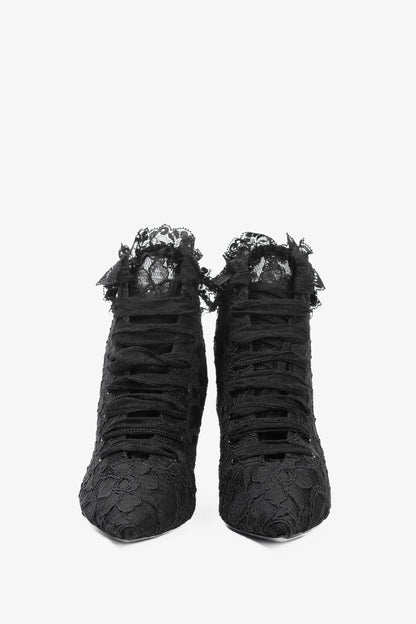 Saint Laurent Blaze 45 Black Lace Lace-Up Booties