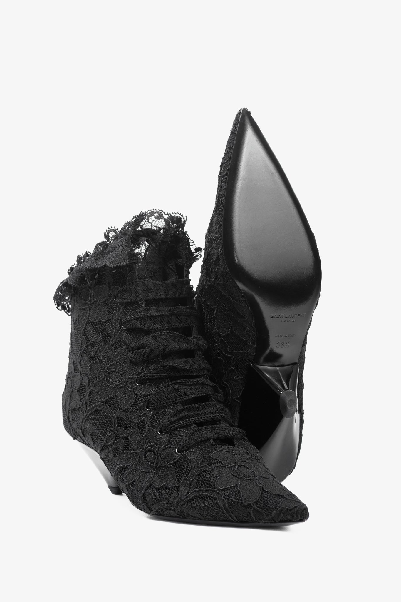 Saint Laurent Blaze 45 Black Lace Lace-Up Booties