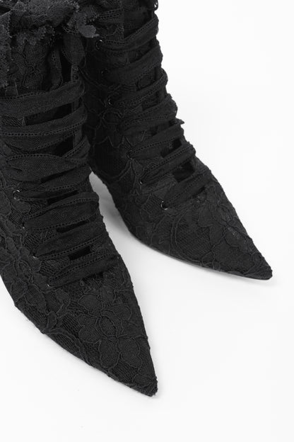 Saint Laurent Blaze 45 Black Lace Lace-Up Booties