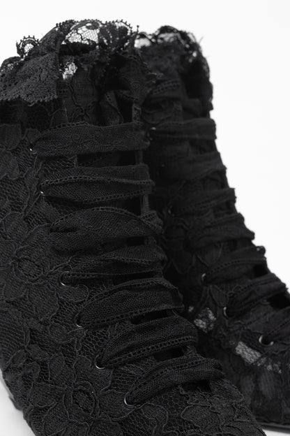 Saint Laurent Blaze 45 Black Lace Lace-Up Booties