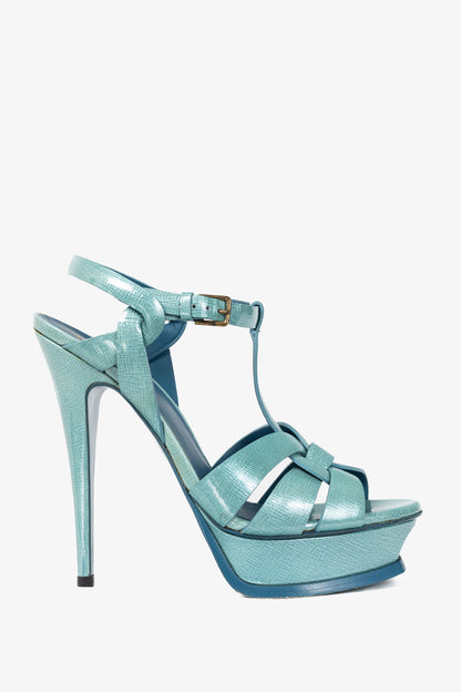 Yves Saint Laurent Tribute 105 Azur Paille Patent Platform Sandals