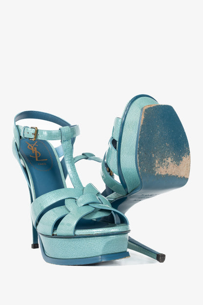 Yves Saint Laurent Tribute 105 Azur Paille Patent Platform Sandals