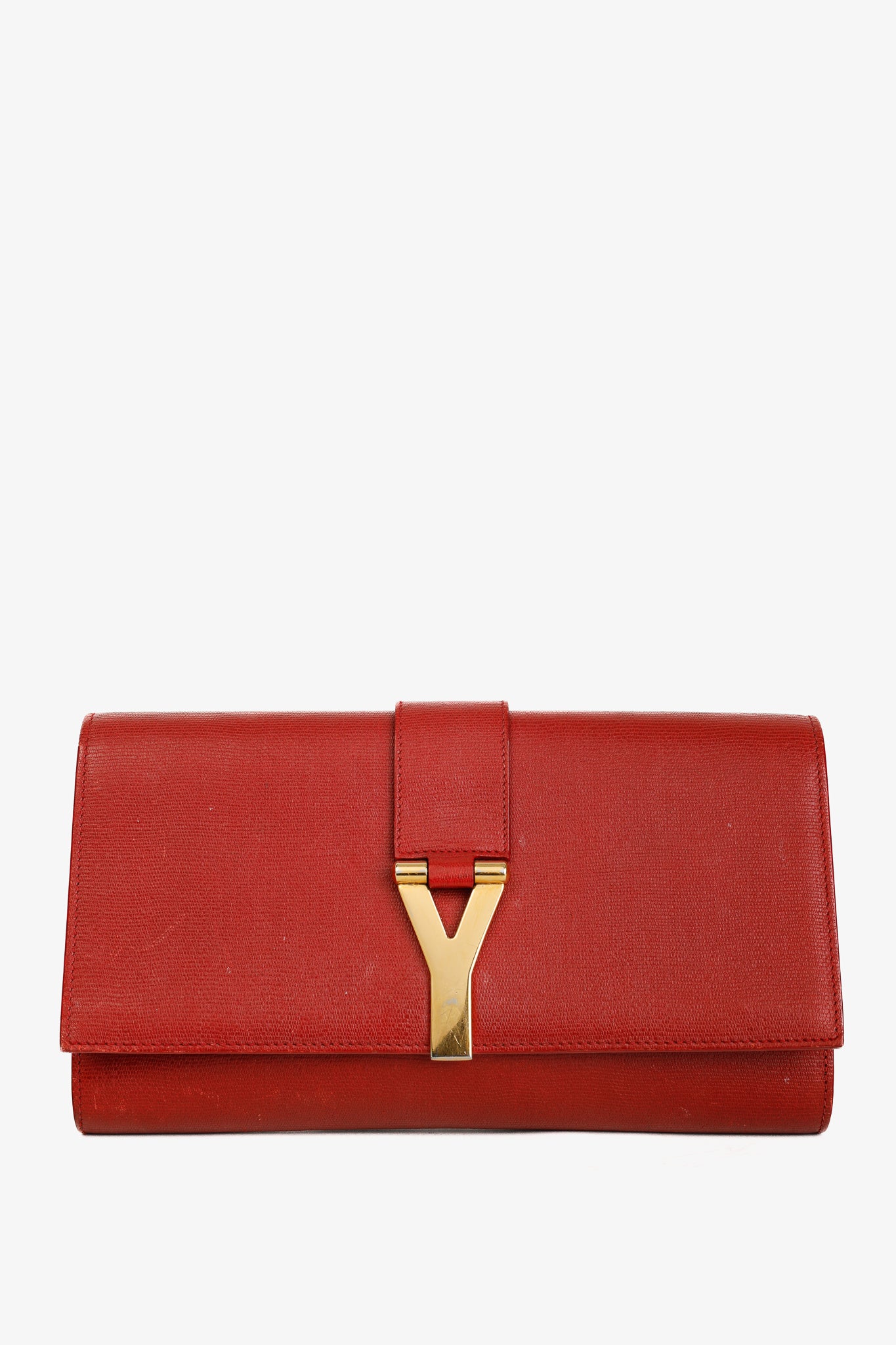 Yves Saint Laurent Large Chyc Vintage Golden-Y Deep Red Leather Sac Clutch