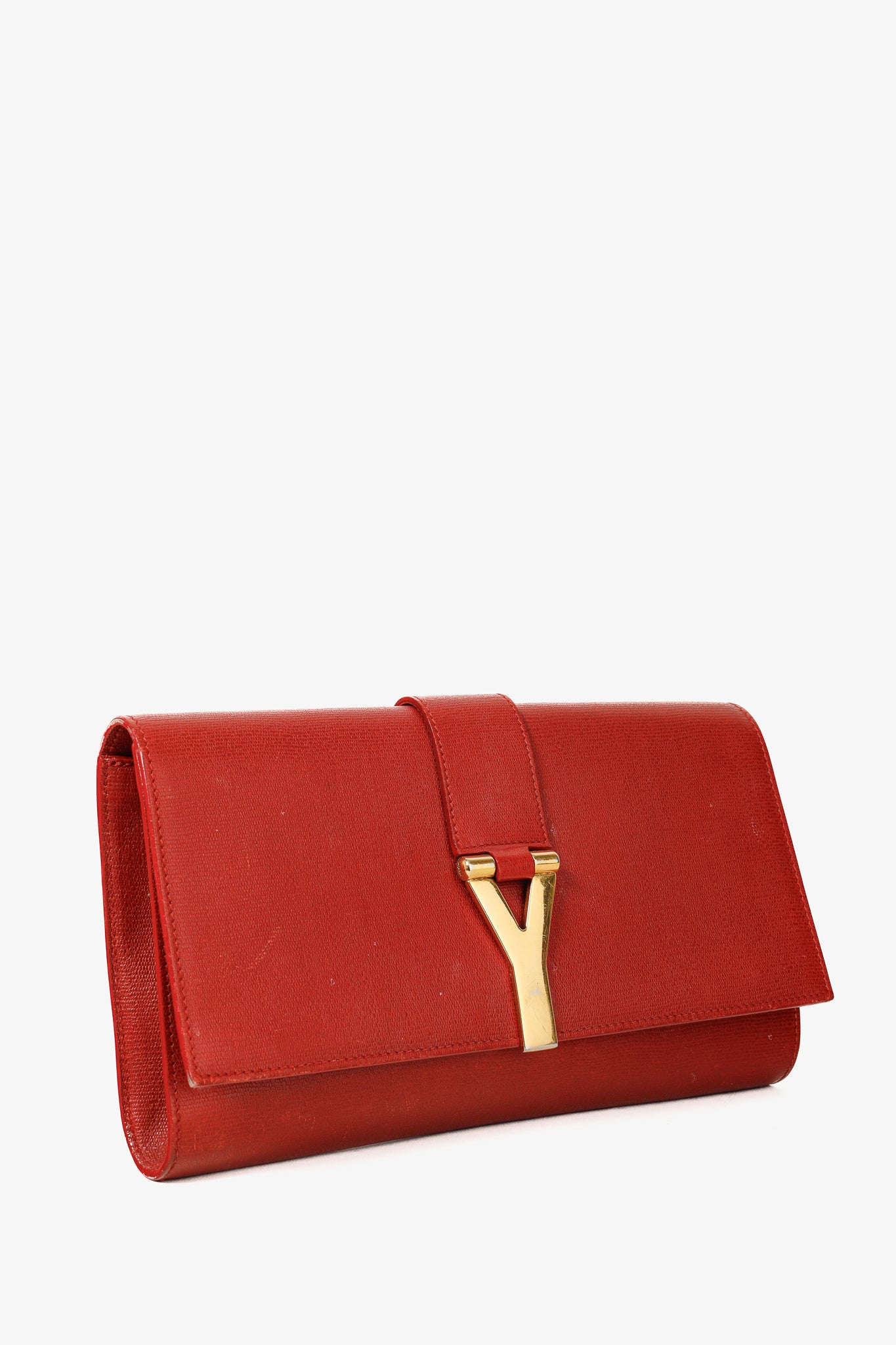 Yves Saint Laurent Large Chyc Vintage Golden-Y Deep Red Leather Sac Clutch