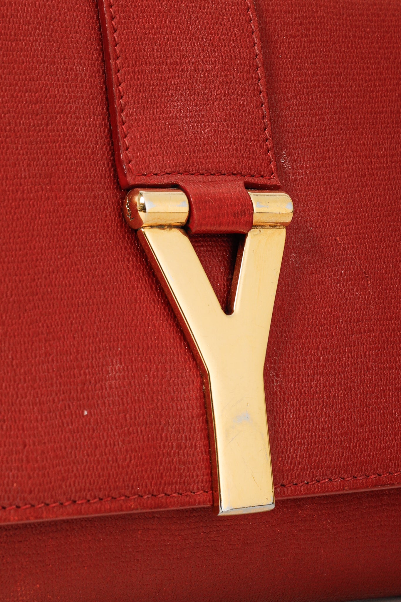 Yves Saint Laurent Large Chyc Vintage Golden-Y Deep Red Leather Sac Clutch