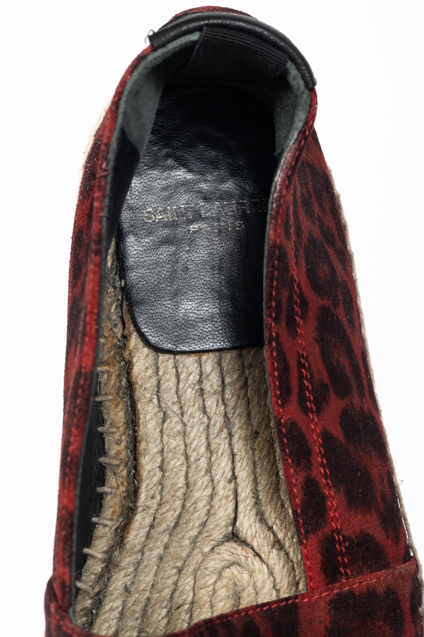 Saint Laurent Red Leopard Suede Flat Espadrilles
