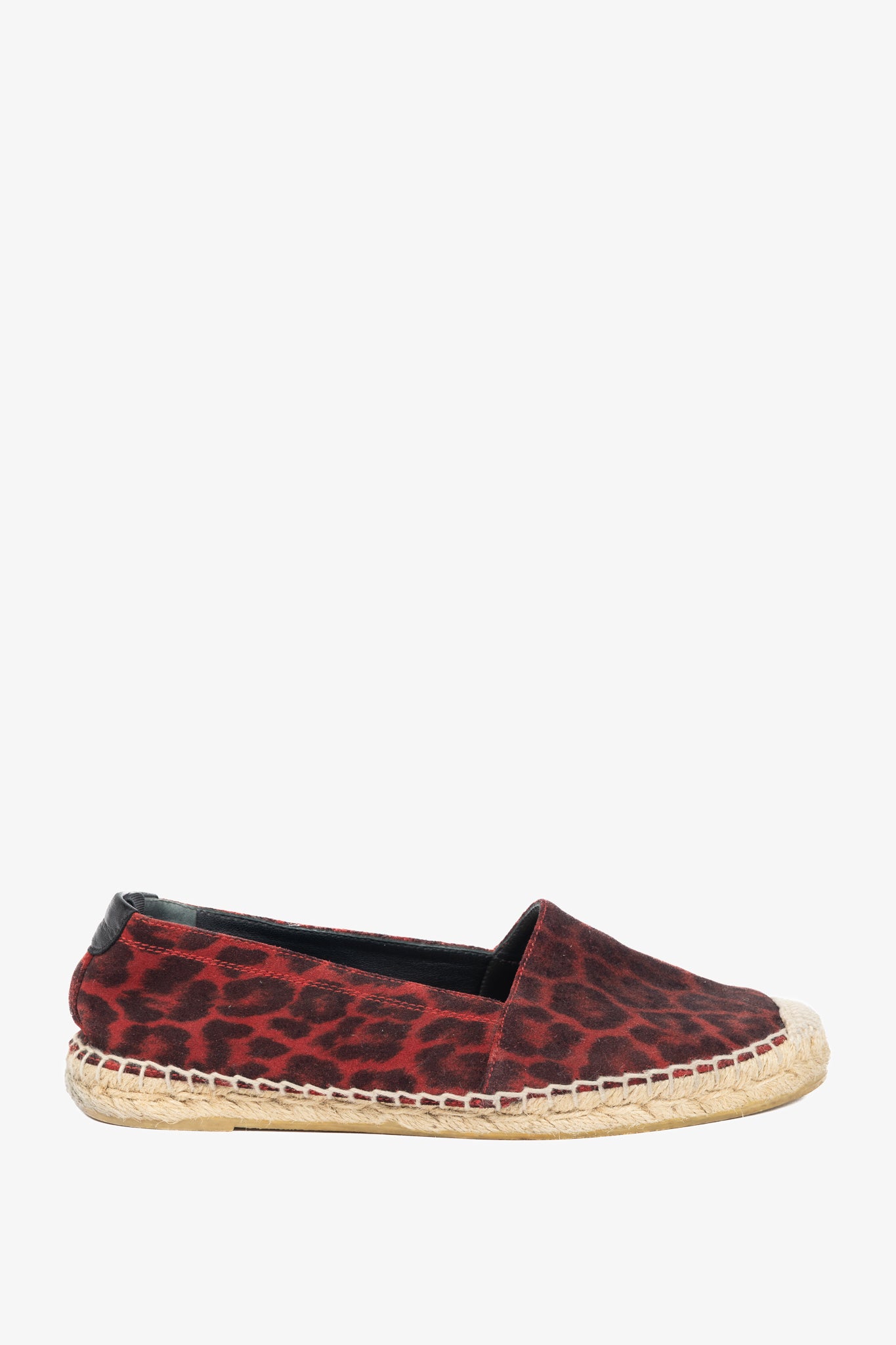 Saint Laurent Red Leopard Suede Flat Espadrilles