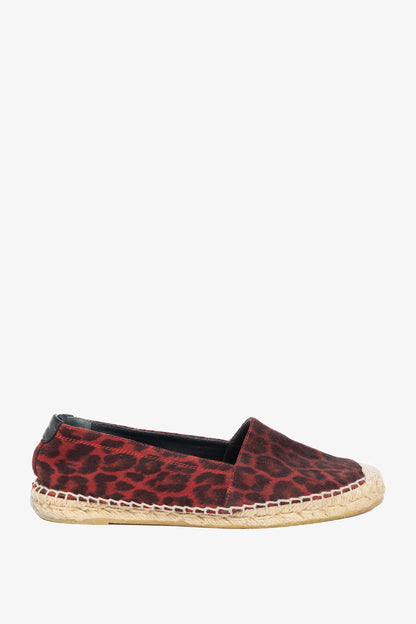 Saint Laurent Red Leopard Suede Flat Espadrilles