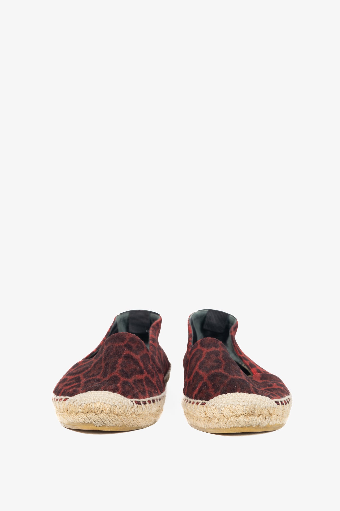 Saint Laurent Red Leopard Suede Flat Espadrilles