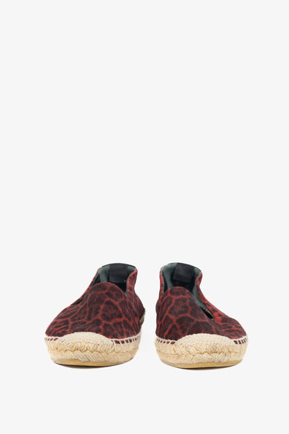 Saint Laurent Red Leopard Suede Flat Espadrilles