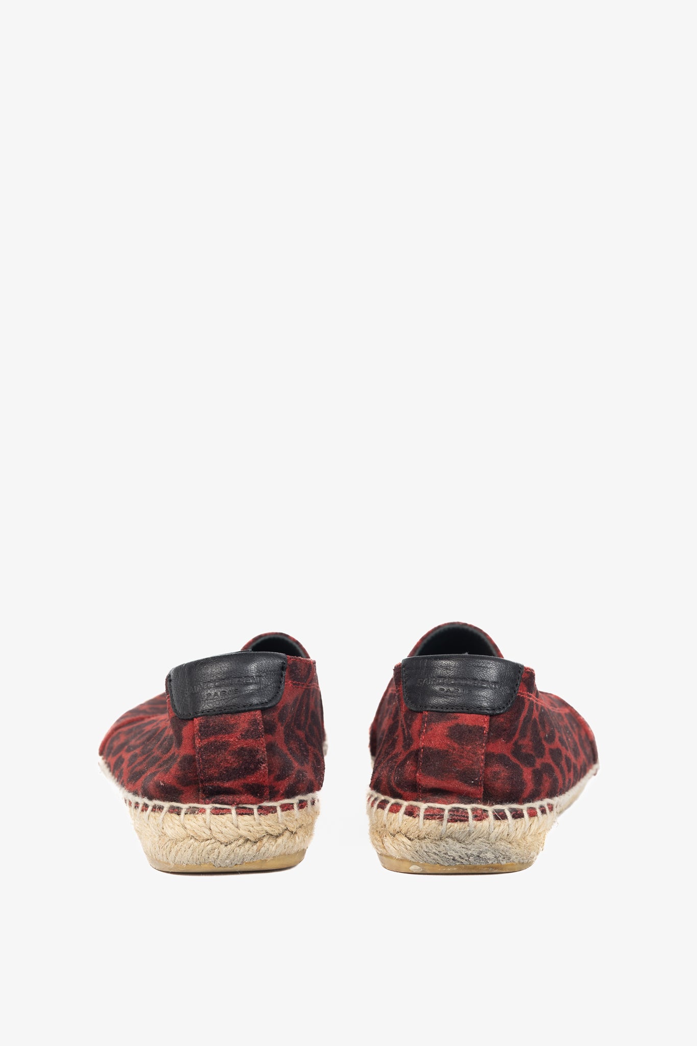 Saint Laurent Red Leopard Suede Flat Espadrilles