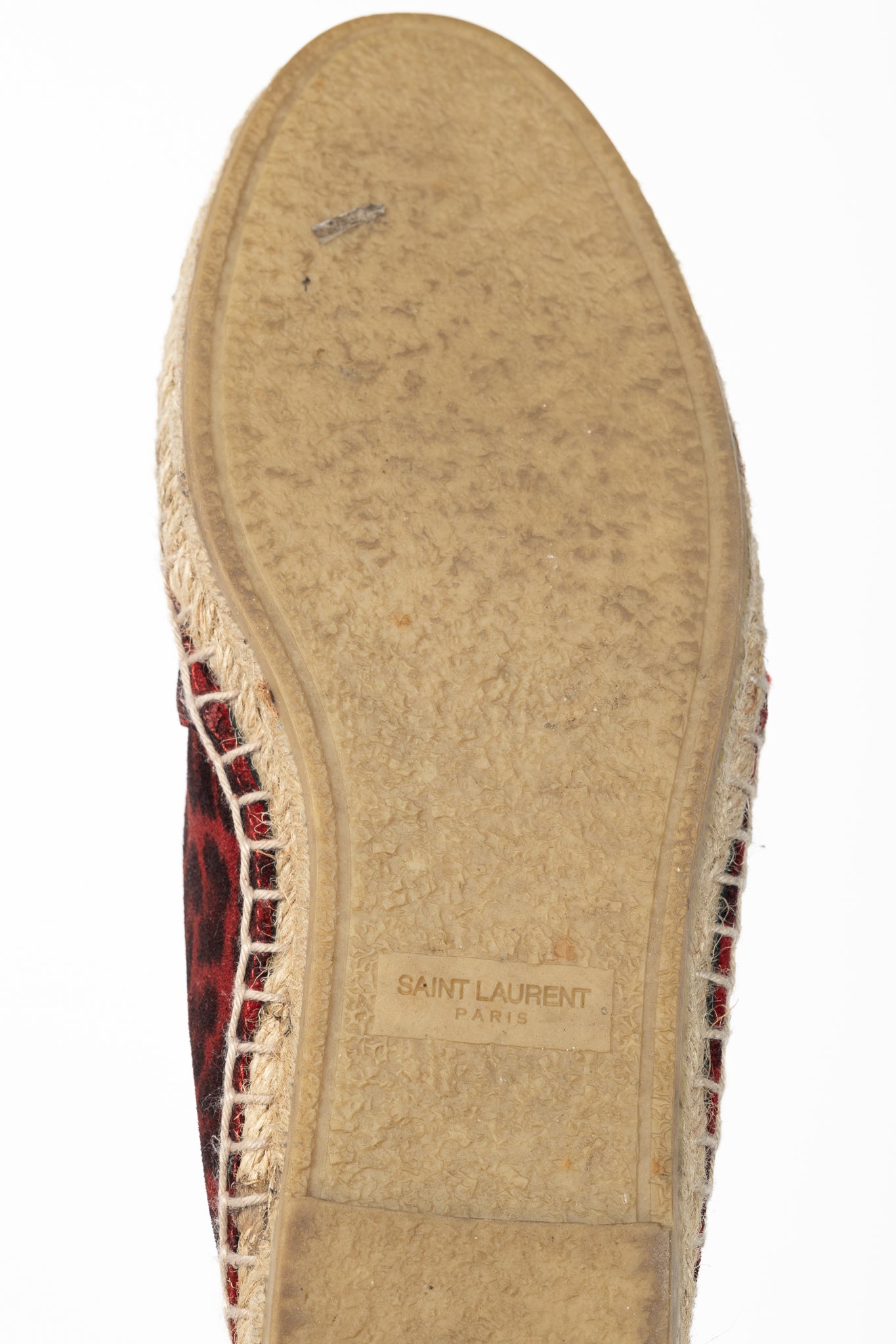Saint Laurent Red Leopard Suede Flat Espadrilles