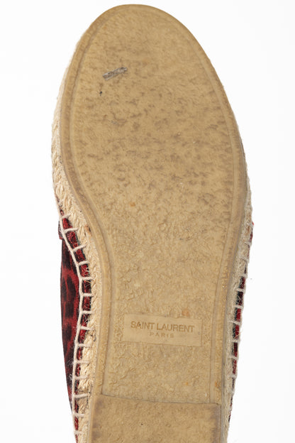 Saint Laurent Red Leopard Suede Flat Espadrilles