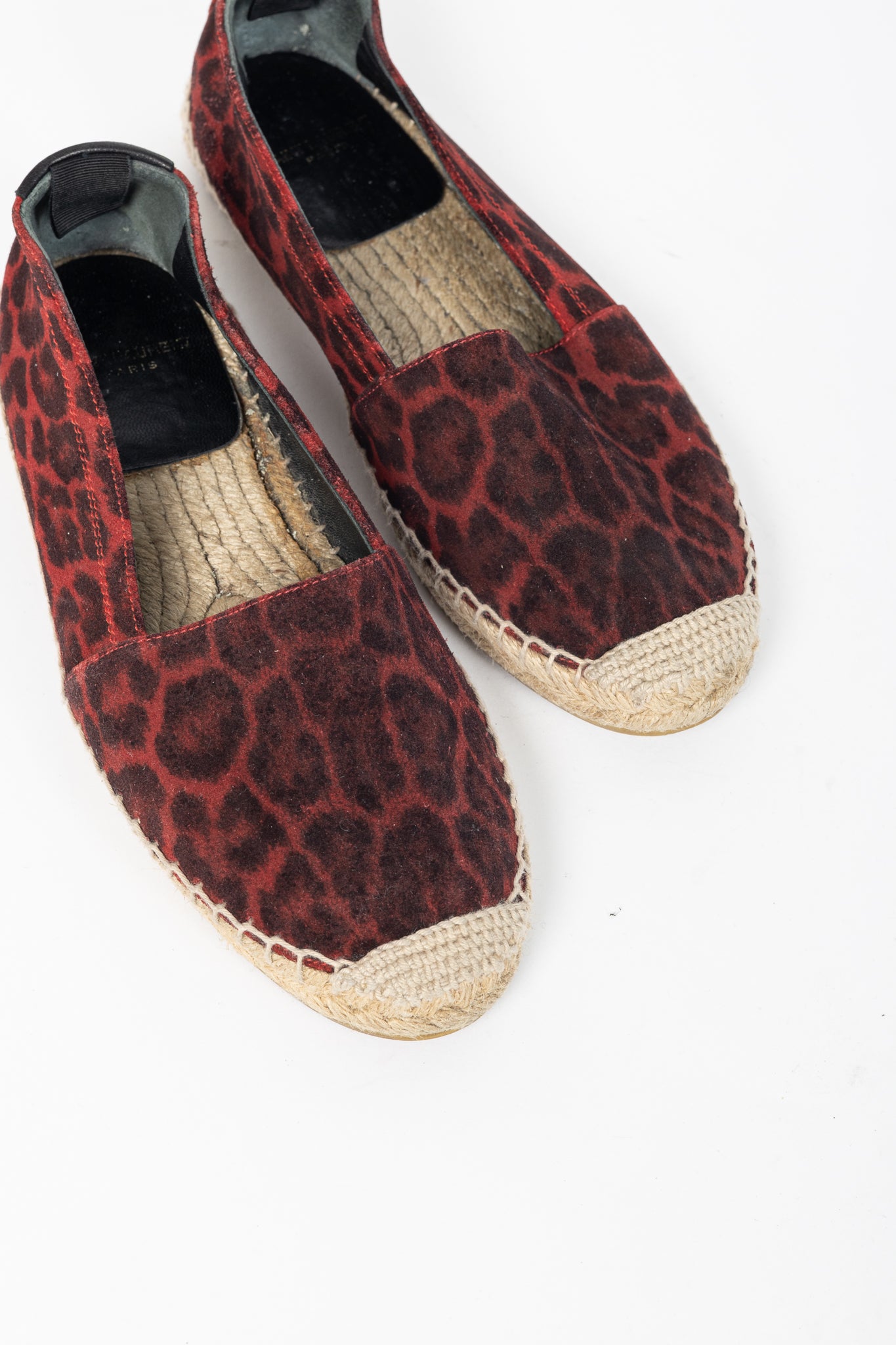 Saint Laurent Red Leopard Suede Flat Espadrilles