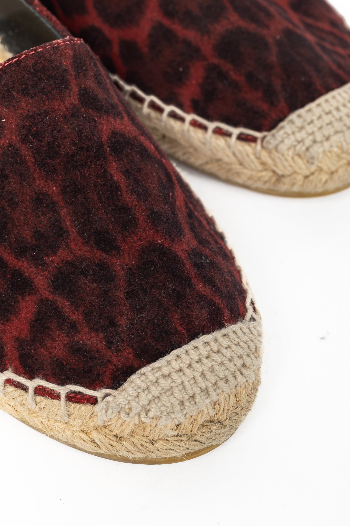 Saint Laurent Red Leopard Suede Flat Espadrilles