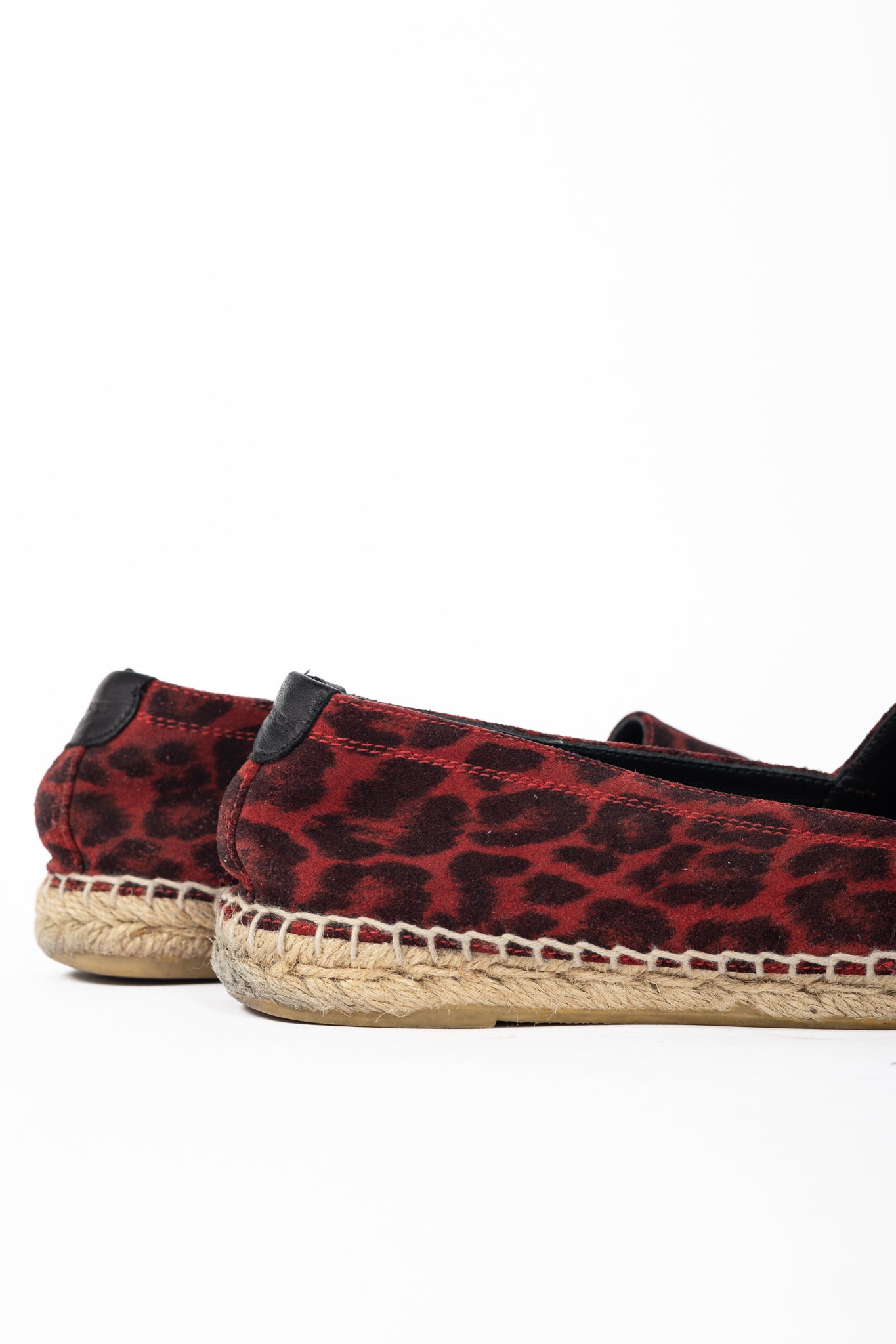 Saint Laurent Red Leopard Suede Flat Espadrilles