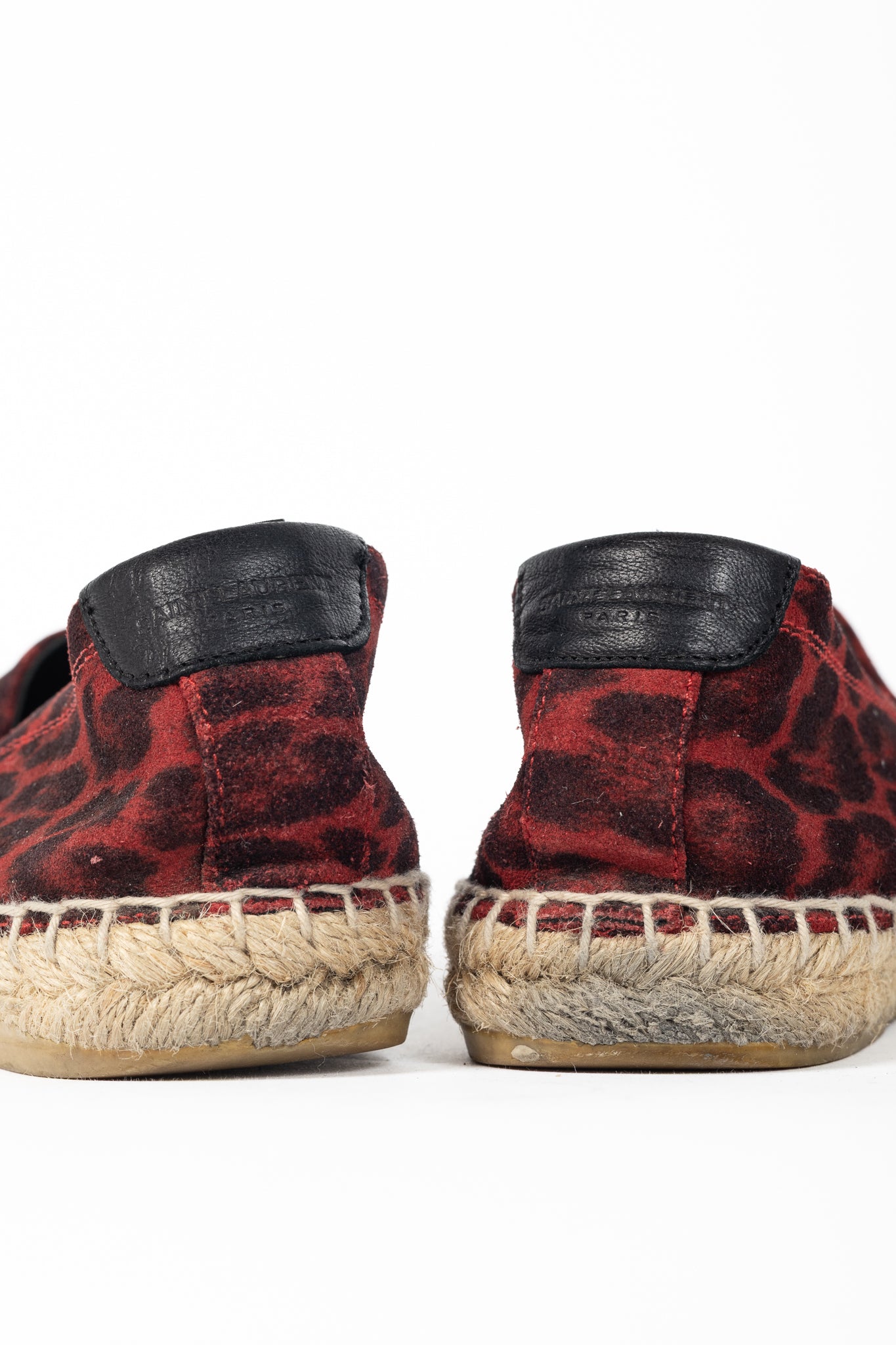 Saint Laurent Red Leopard Suede Flat Espadrilles