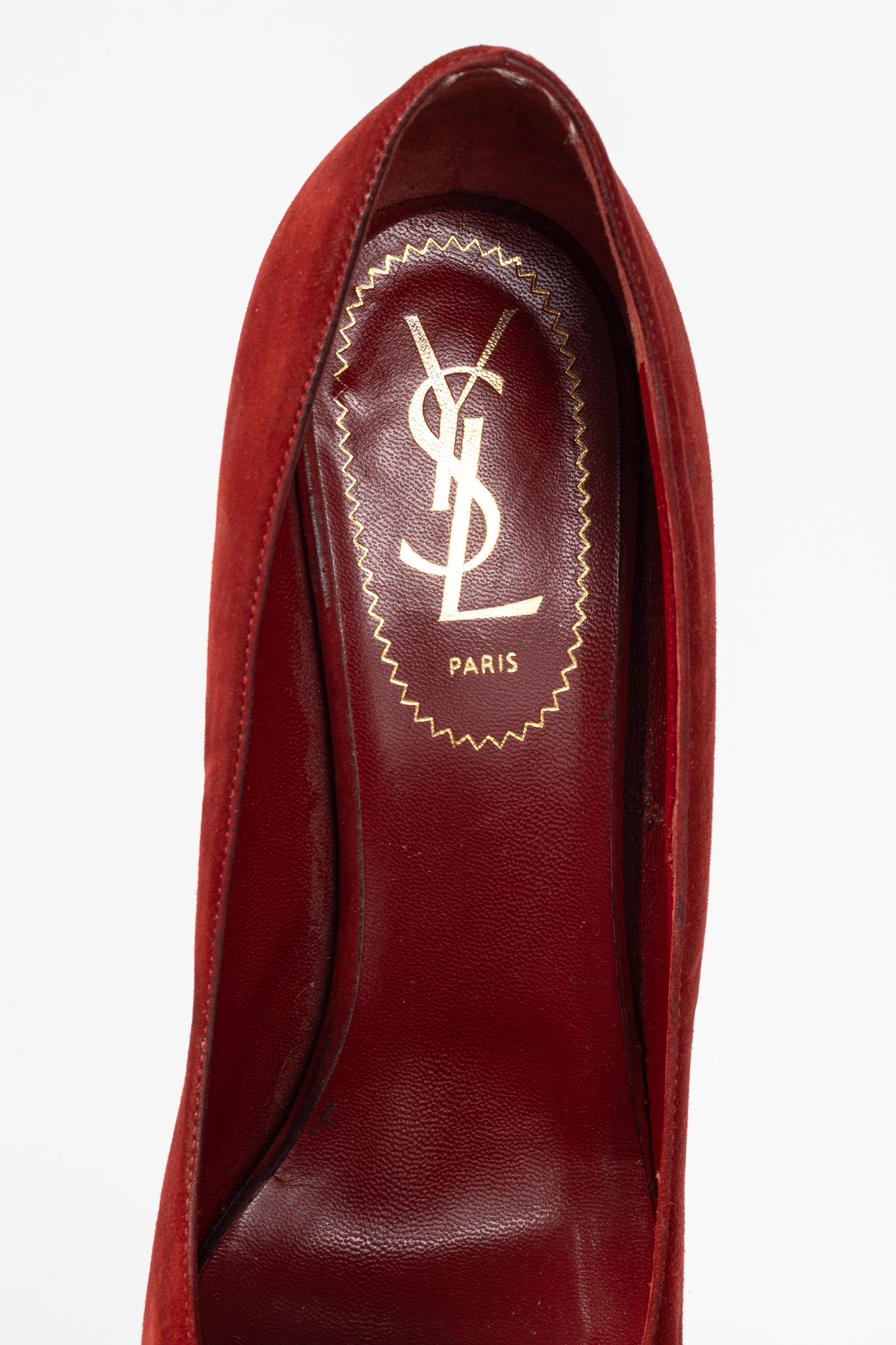 Yves Saint Laurent Tribtoo 80 Platform Poppy Kid Scamosciato & Nero Vinil Lux Cap-Toe Pumps