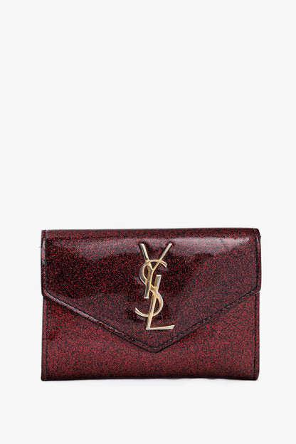 Saint Laurent Fuchsia Glitter Patent YSL Leather Wallet
