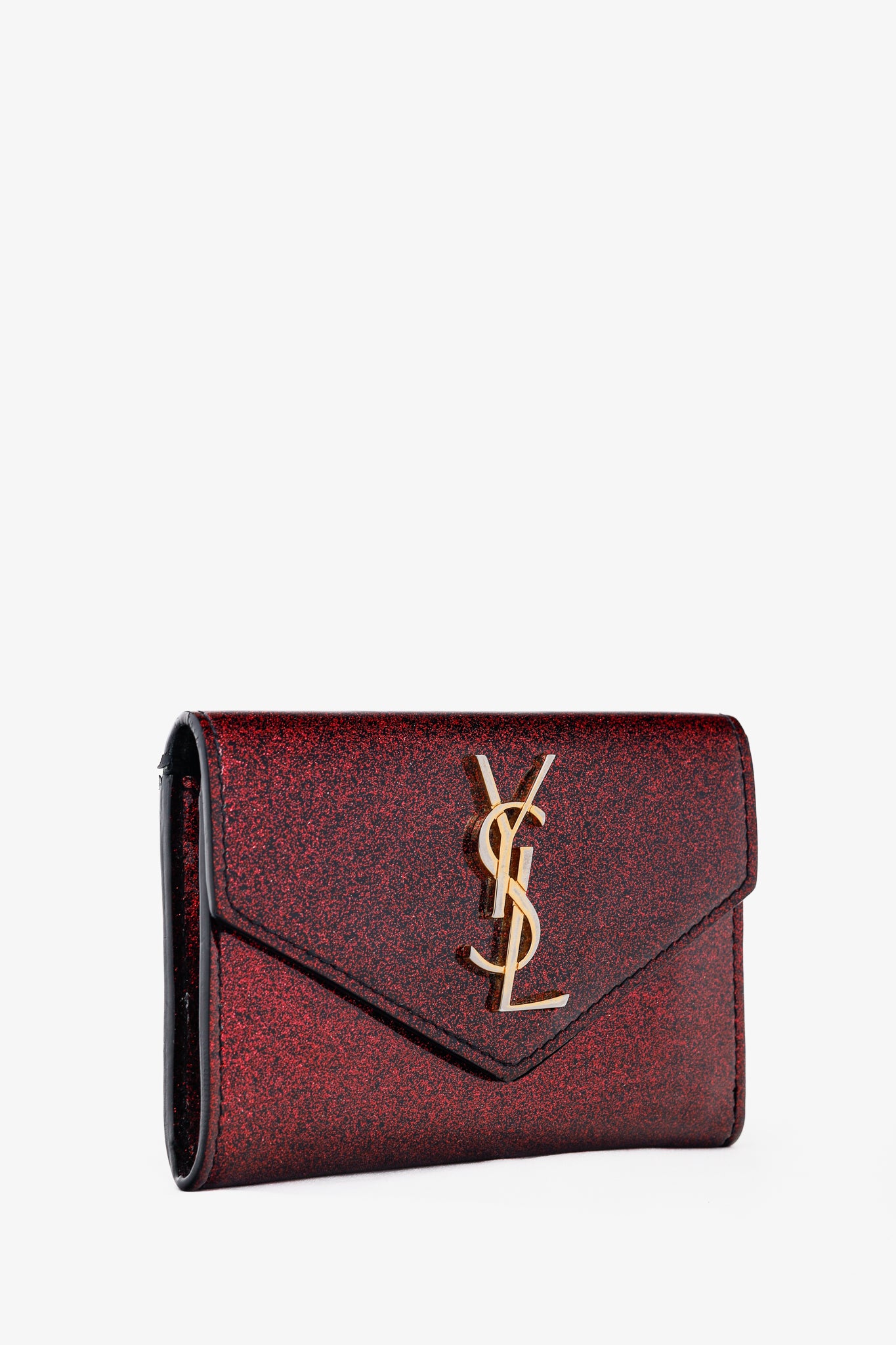 Saint Laurent Fuchsia Glitter Patent YSL Leather Wallet