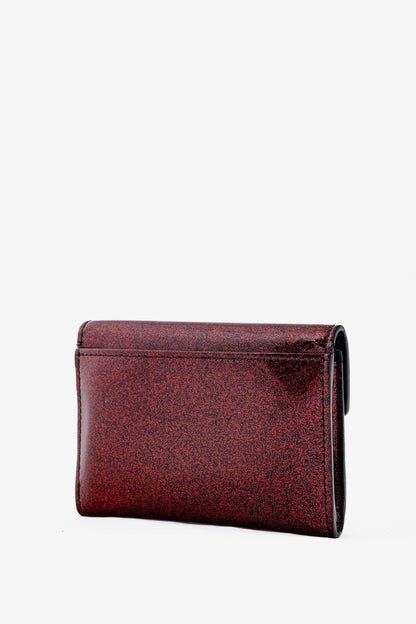 Saint Laurent Fuchsia Glitter Patent YSL Leather Wallet