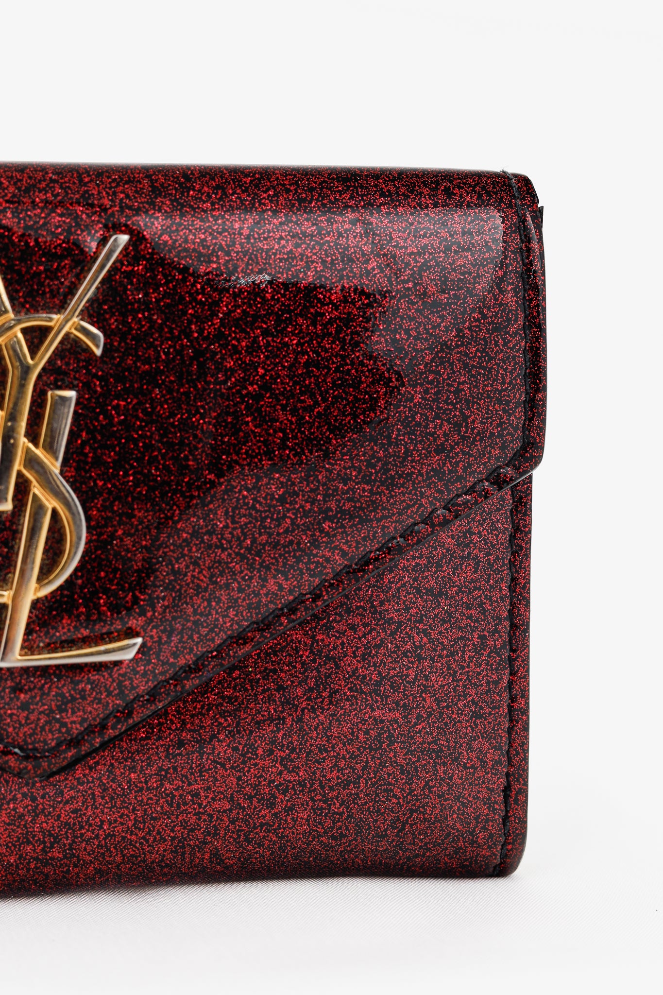 Saint Laurent Fuchsia Glitter Patent YSL Leather Wallet