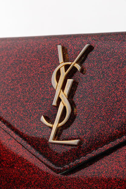 Saint Laurent Fuchsia Glitter Patent YSL Leather Wallet