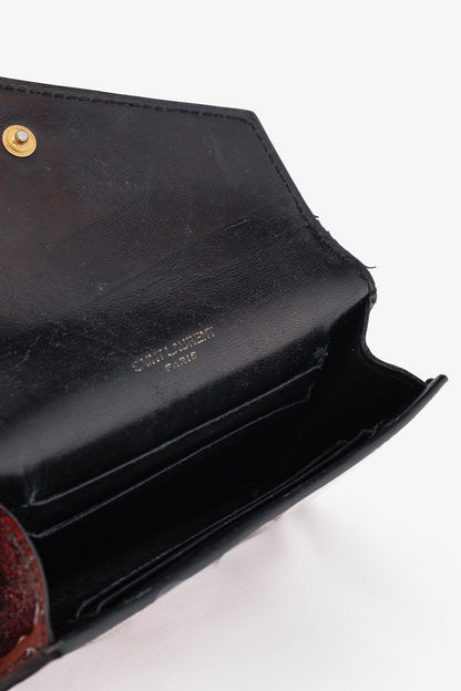 Saint Laurent Fuchsia Glitter Patent YSL Leather Wallet